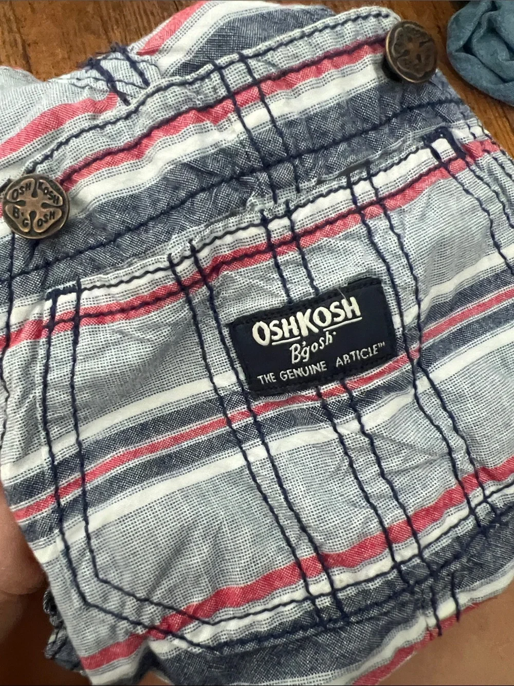 OshKosh B'gosh Gray, Red & White Striped Toddler Overalls Shorts 18month
